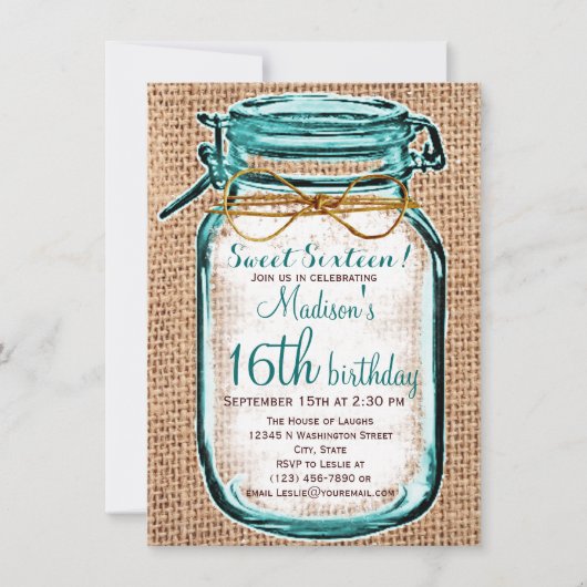 Rustisch land Mason Jar Birthday Uitnodiging (Voorkant)