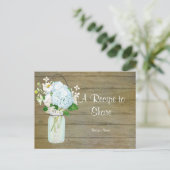 Rustisch land Mason Jar Blush Blue Hydrangeas Briefkaart (Staand voorkant)