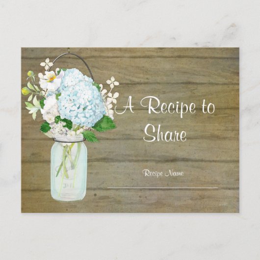 Rustisch land Mason Jar Blush Blue Hydrangeas Briefkaart (Voorkant)