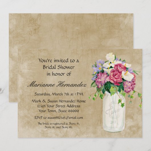 Rustisch land Mason Jar Bouquet Crackle Swirls Kaart (Voorkant / Achterkant)