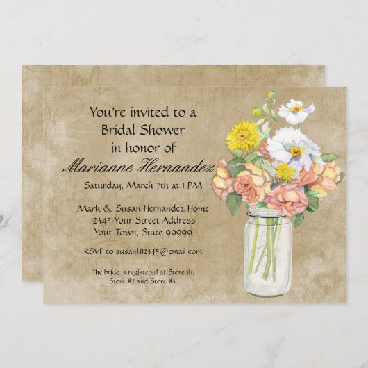 Rustisch land Mason Jar Bouquet Crackle Swirls Kaart (Voorkant / Achterkant)