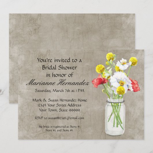 Rustisch land Mason Jar Bouquet Crackle Swirls Kaart (Voorkant / Achterkant)