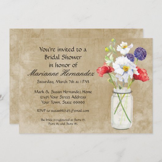 Rustisch land Mason Jar Bouquet Crackle Swirls Kaart (Voorkant / Achterkant)