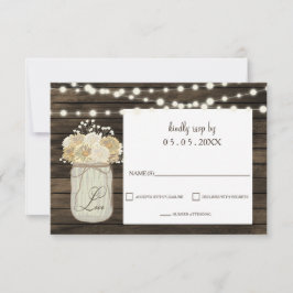 Rustisch land Mason Jar Daisy Barn Wood Weddenscha RSVP Kaartje