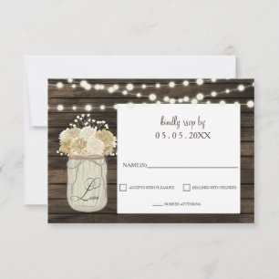Rustisch land Mason Jar Daisy Barn Wood Weddenscha RSVP Kaartje