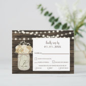 Rustisch land Mason Jar Daisy Barn Wood Weddenscha RSVP Kaartje (Staand voorkant)