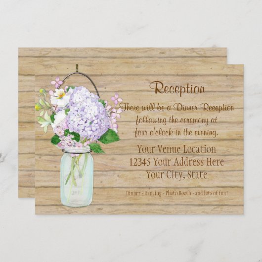 Rustisch land Mason Jar Floral Lavender Hydrangea Informatiekaartje (Voorkant / Achterkant)