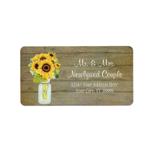 Rustisch Land Mason Jar Flowers Sunflower Bouquet Etiket (Voorkant)
