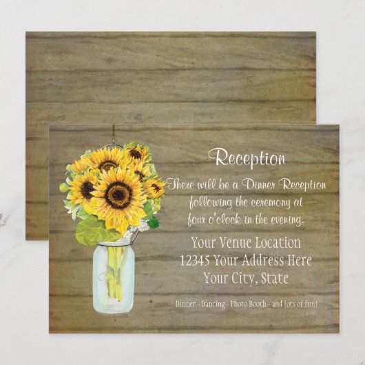 Rustisch land Mason Jar Flowers Sunflower Hanging Kaart (Voorkant / Achterkant)