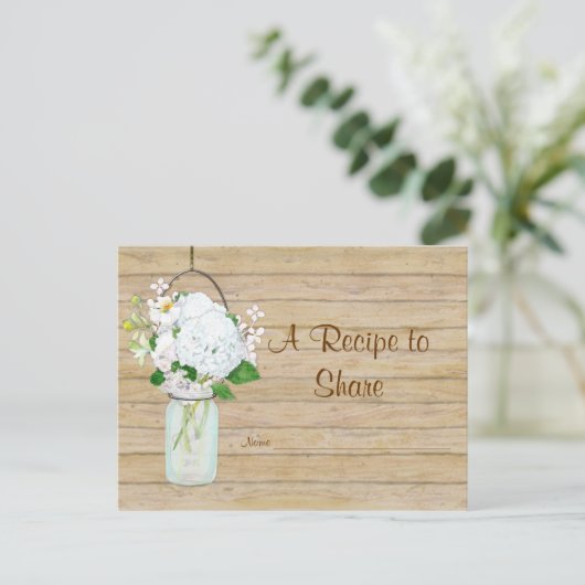 Rustisch land Mason Jar Flowers White Hydrangeas Briefkaart (Staand voorkant)