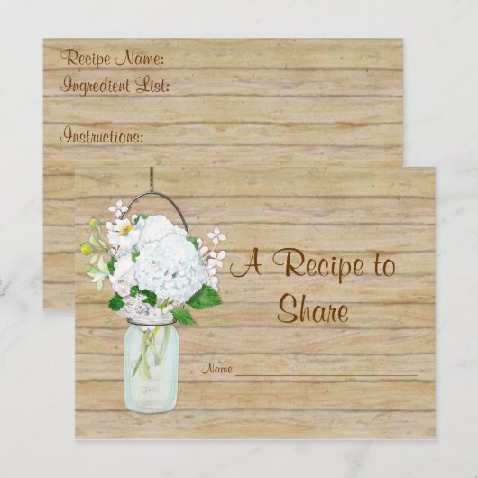 Rustisch land Mason Jar Flowers White Hydrangeas Briefkaart (Voorkant / Achterkant)