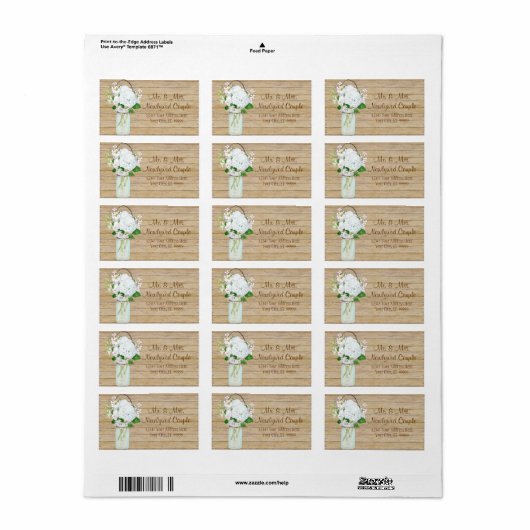 Rustisch land Mason Jar Flowers White Hydrangeas Etiket (Full Sheet)