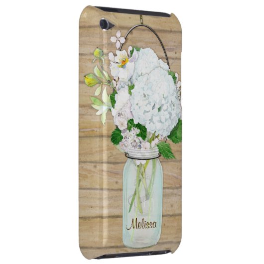 Rustisch land Mason Jar Flowers White Hydrangeas iPod Touch Hoesje (Back/Rechts)