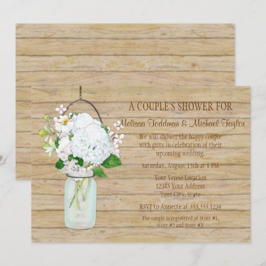 Rustisch land Mason Jar Flowers White Hydrangeas Kaart (Voorkant / Achterkant)