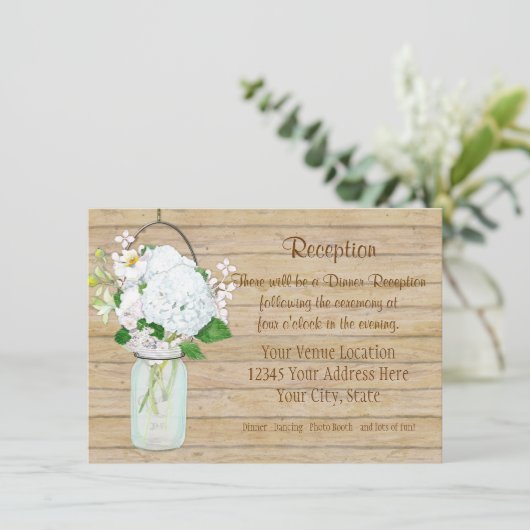Rustisch land Mason Jar Flowers White Hydrangeas Kaart (Staand voorkant)