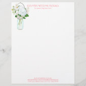 Rustisch land Mason Jar Flowers White Hydrangeas Persoonlijk Briefhoofd (Voorkant)