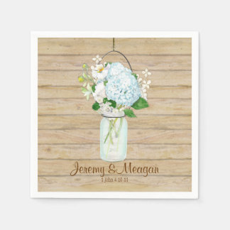 Rustisch land Mason Jar Flowers White Hydrangeas Servet