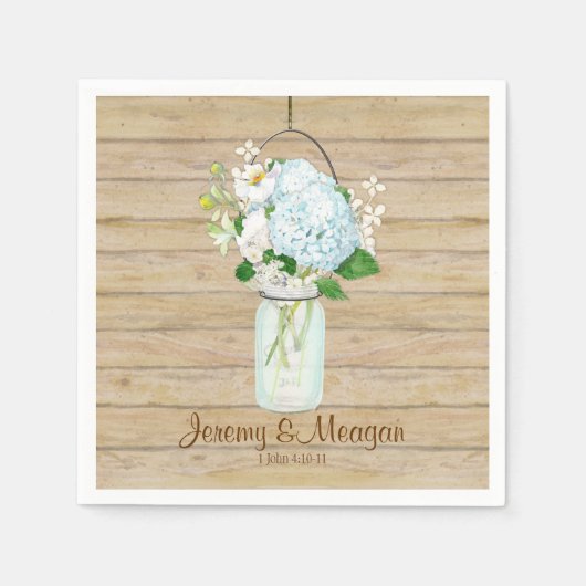 Rustisch land Mason Jar Flowers White Hydrangeas Servet (Voorkant)