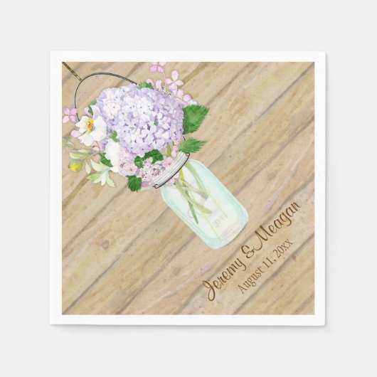 Rustisch land Mason Jar Flowers White Hydrangeas Servetten (Voorkant)
