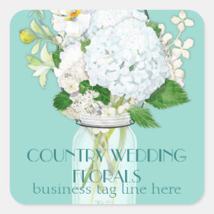 Rustisch land Mason Jar Flowers White Hydrangeas Vierkante Sticker