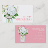 Rustisch land Mason Jar Flowers White Hydrangeas Visitekaartje (Voorkant / Achterkant)