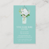 Rustisch land Mason Jar Flowers White Hydrangeas Visitekaartje (Achterkant)