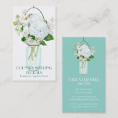Rustisch land Mason Jar Flowers White Hydrangeas Visitekaartje (Voorkant / Achterkant)
