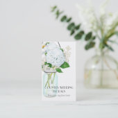 Rustisch land Mason Jar Flowers White Hydrangeas Visitekaartje (Staand voorkant)