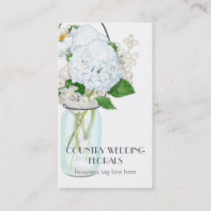 Rustisch land Mason Jar Flowers White Hydrangeas Visitekaartje