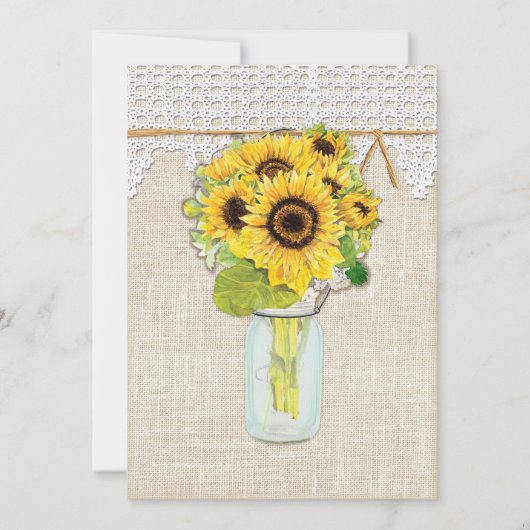 Rustisch land Mason Jar Flowers - Zonnebloemkant Kaart (Achterkant)