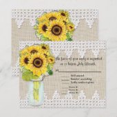 Rustisch land Mason Jar Flowers - Zonnebloemkant RSVP Kaartje (Voorkant / Achterkant)