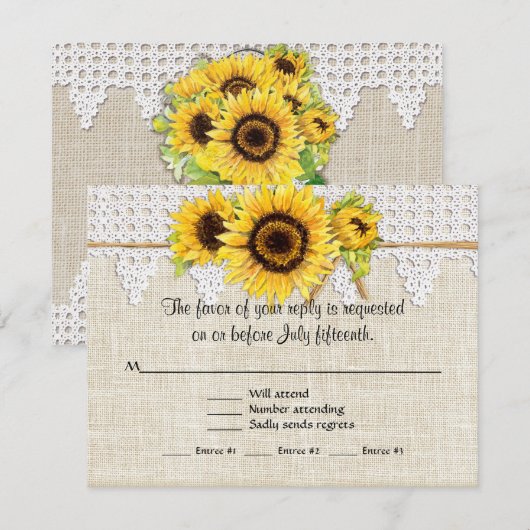 Rustisch land Mason Jar Flowers - Zonnebloemkant RSVP Kaartje (Voorkant / Achterkant)