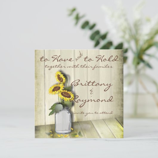 RUSTISCH LAND MASON JAR MET ZONLOWERS KAART (Staand voorkant)