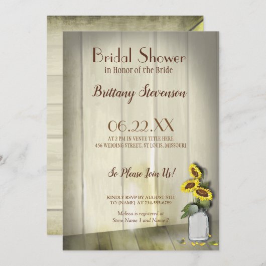 RUSTISCH LAND MASON JAR MET ZONLOWERS KAART (Voorkant / Achterkant)