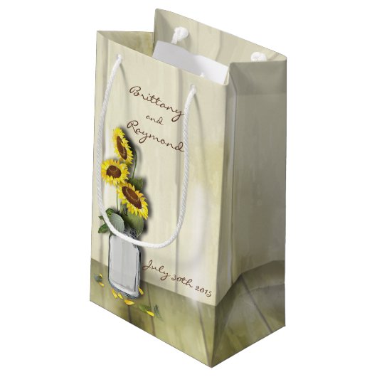 RUSTISCH LAND MASON JAR MET ZONLOWERS KLEIN CADEAUZAKJE (Achterkant Gekanteld)