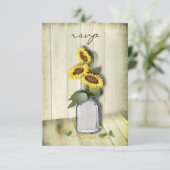 RUSTISCH LAND MASON JAR MET ZONLOWERS RSVP KAARTJE (Staand voorkant)