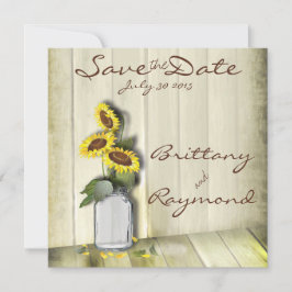 RUSTISCH LAND MASON JAR MET ZONLOWERS SAVE THE DATE