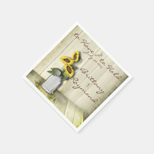 RUSTISCH LAND MASON JAR MET ZONLOWERS SERVETTEN (Hoek)