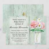 Rustisch land Mason Jar Peony Poppy Bouquet Pink Kaart (Voorkant / Achterkant)