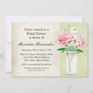 Rustisch land Mason Jar Peony Poppy Bouquet Pink Kaart