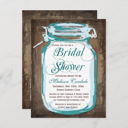 Rustisch land Mason Jar Vrijgezellenfeest Briefkaa Uitnodiging Briefkaart (Voorkant / Achterkant)