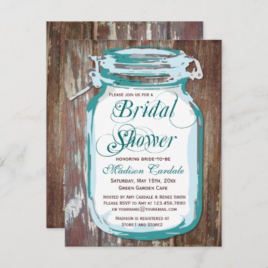 Rustisch land Mason Jar Vrijgezellenfeest Briefkaa Uitnodiging Briefkaart (Voorkant / Achterkant)