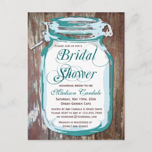 Rustisch land Mason Jar Vrijgezellenfeest Briefkaa Uitnodiging Briefkaart (Voorkant)