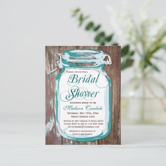 Rustisch land Mason Jar Vrijgezellenfeest Briefkaa Uitnodiging Briefkaart (Staand voorkant)