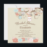 Rustisch land Mason Jar Vrijgezellenfeest Kaart<br><div class="desc">Moderne en trendy mason jar bridal douche-uitnodiging met een boomtak met  blauwe,  koraal- en bruine bloemen en populaire rustische hangende moeraspotten.  Bezoek onze winkel om onze prachtige selectie van museravontuuruitnodigingen te uitzichten.</div>