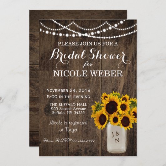 Rustisch Land Mason Jar Vrijgezellenfeest Sunflowe Kaart (Voorkant / Achterkant)