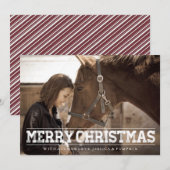 RUSTISCH LAND MERRY CHRISTMAS WINE STRIPES FOTO FEESTDAGENKAART (Voorkant / Achterkant)