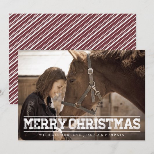 RUSTISCH LAND MERRY CHRISTMAS WINE STRIPES FOTO FEESTDAGENKAART (Voorkant / Achterkant)