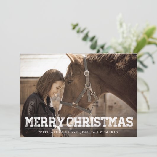 RUSTISCH LAND MERRY CHRISTMAS WINE STRIPES FOTO FEESTDAGENKAART (Staand voorkant)