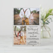 Rustisch land met houten foto's collage bruiloft kaart (Staand voorkant)